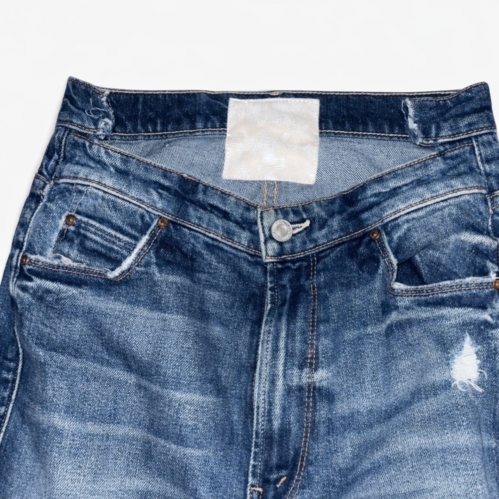 High Rise MOTHER The Dazzler Shift Distressed Skinny Jeans Medium Wash Raw Hem - Picture 3 of 16